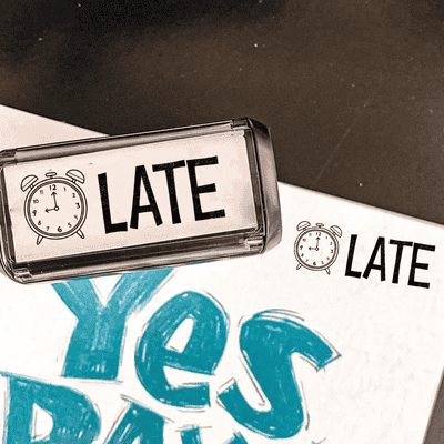 Alarm Clock 'Late' Grading Stamp - alternate view