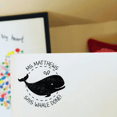 Round 'Whale Done!' Grading Stamp - alternate view