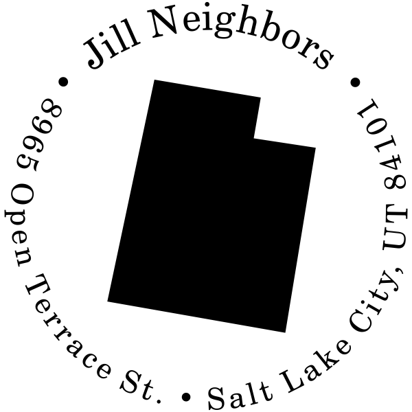 Black Utah State Round Address Stamp