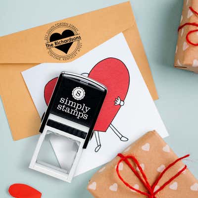Bold Heart Double Outlined Return Address Stamp - alternate view