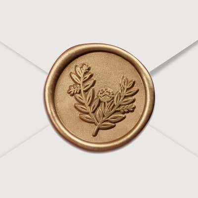 Gold Wax Seal Sticker, Eucalyptus Design Close Up on Envelope