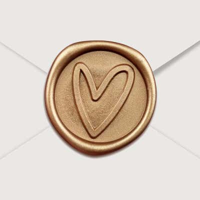 Gold Wax Seal Sticker, Heart Design Close Up on Envelope