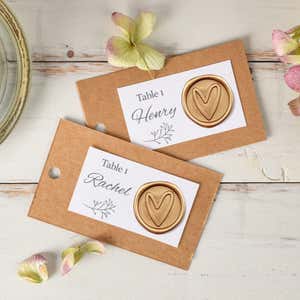 Gold Wax Seal Sticker, Heart Design Placed on Seating Cards for a Wedding