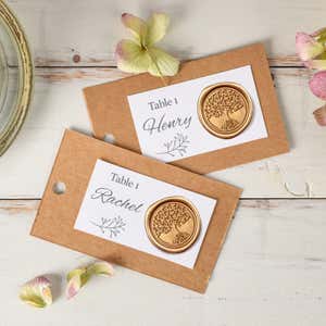 Gold Wax Seal Sticker, Tree of Life Design Placed on Seating Cards for a Wedding