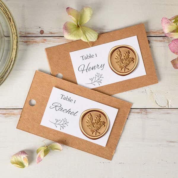 Gold Wax Seal Sticker, Rosemary Design Placed on Seating  Cards for a Wedding