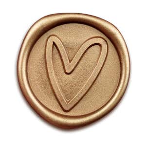 Gold Wax Seal Sticker, Heart Design Isolated on a White Background
