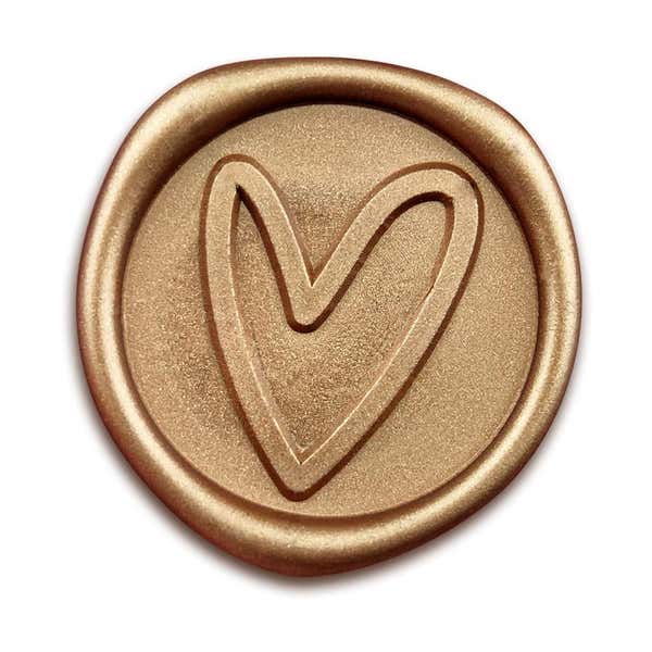 Gold Wax Seal Sticker, Heart Design Isolated on a White Background