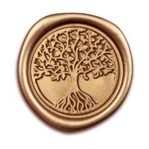 Gold Wax Seal Sticker, Tree of Life Design Isolated on a White Background