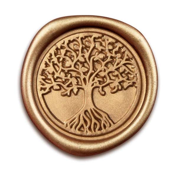 Gold Wax Seal Sticker, Tree of Life Design Isolated on a White Background