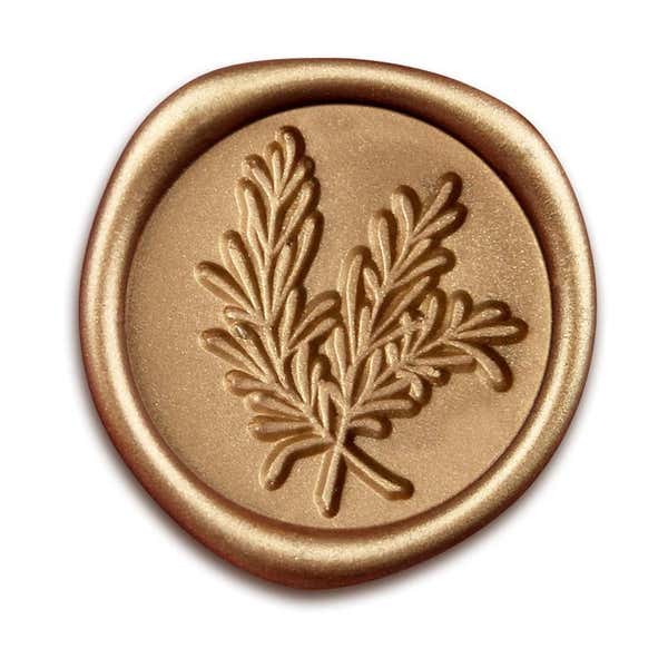 Gold Wax Seal Sticker, Rosemary Design Isolated on a White Background