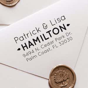 Drops Couple Address Stamp impression closeup on envelope