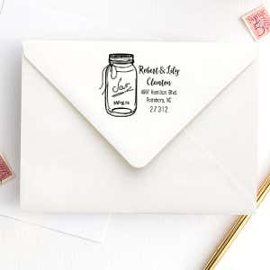 Mason Jar Couple Address Stamp Imprint Example
