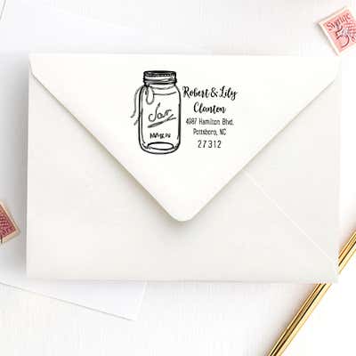 Mason Jar Couple Address Stamp - alternate view