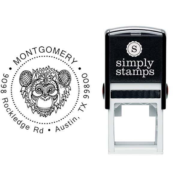 Funky Monkey Head Return Address Stamp Body and Design