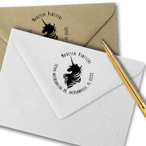 Magical Unicorn Round Return Address Stamp Imprint Example