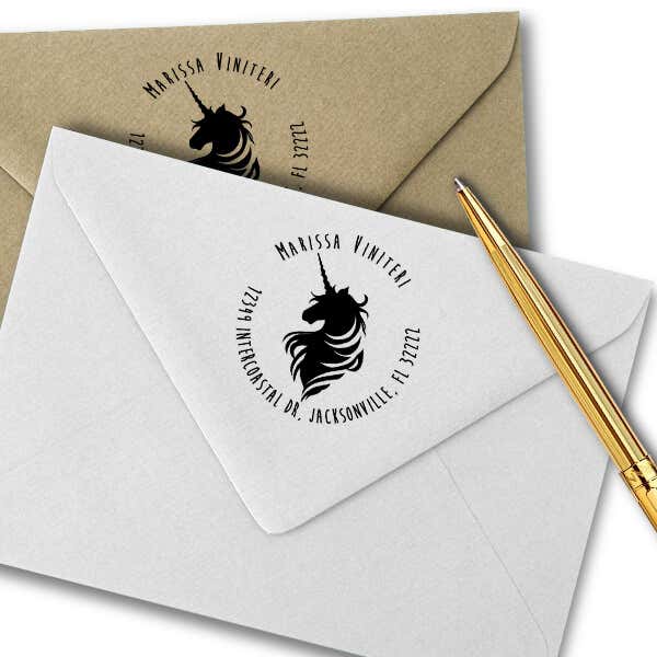 Magical Unicorn Round Return Address Stamp Imprint Example