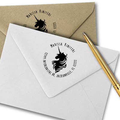 Magical Unicorn Round Return Address Stamp - alternate view