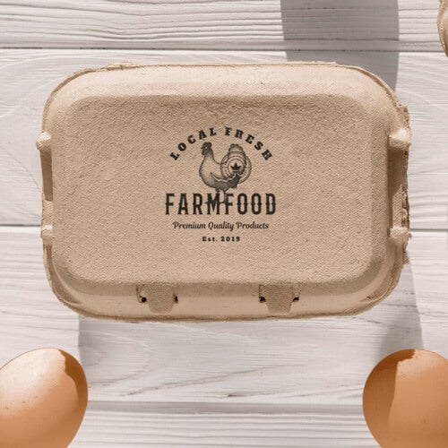 Egg carton stamped with a custom logo