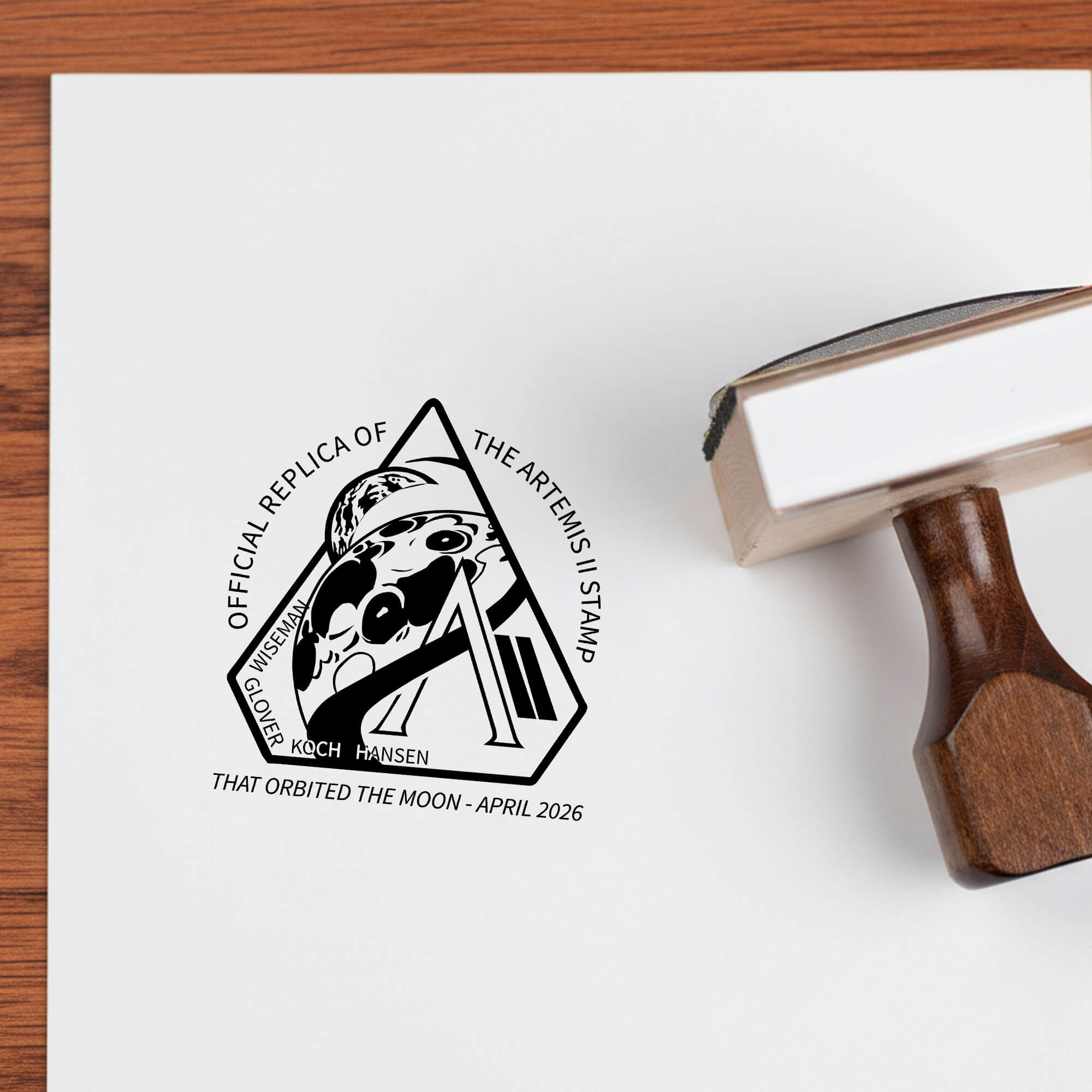 wood handle stamp inspired by the Simply Stamps design created for a NASA mission