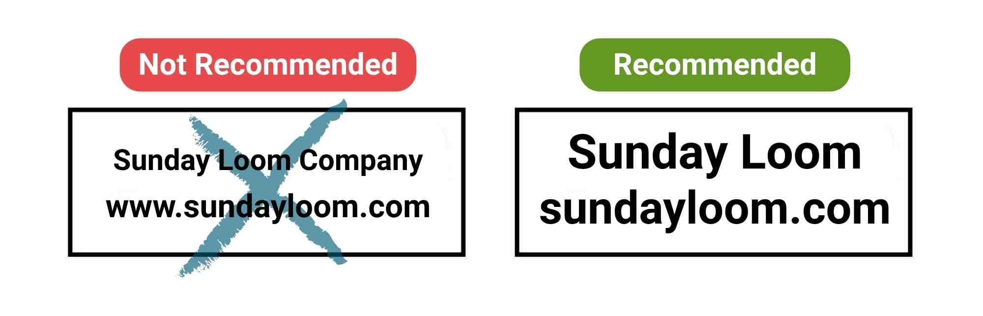 Example comparing a long business name that shrinks to fit the stamp against a shorter name that stamps larger and bolder